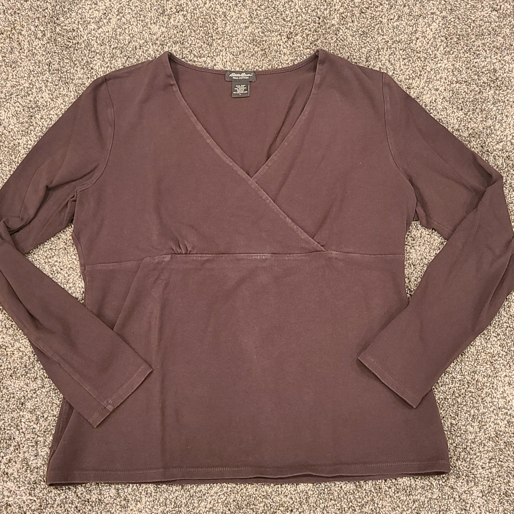 Eddie Bauer Woman's Large Stretch Pima Cotton Faux Wrap Front Shirt